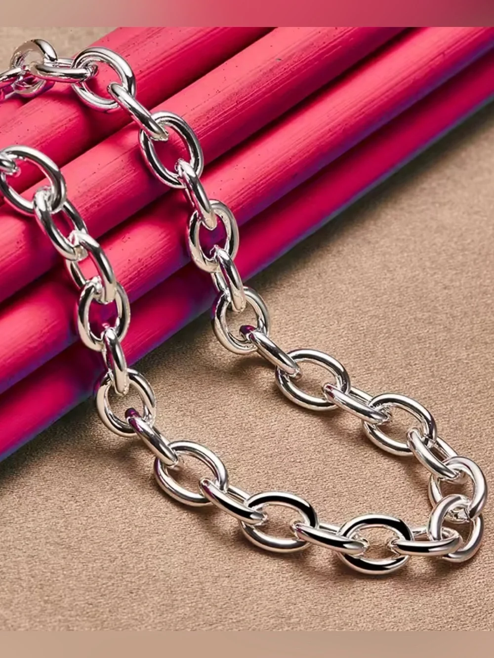 Silver Toggle Chain Necklace - Link Design Heart Charm!